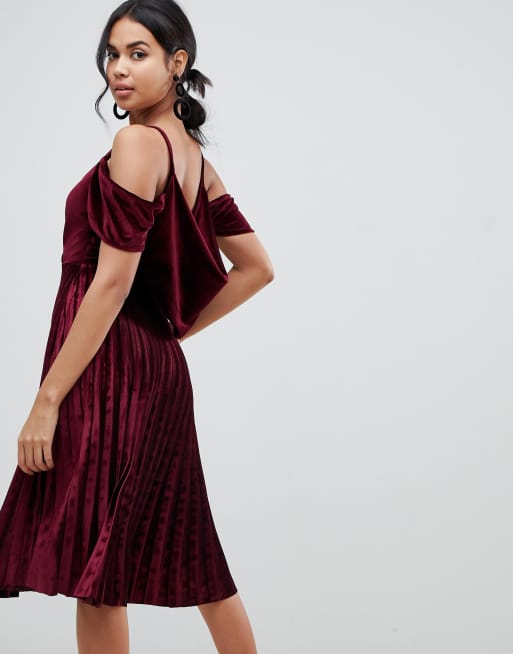 ASOS DESIGN pleated velvet cami midi dress with cowl back detail