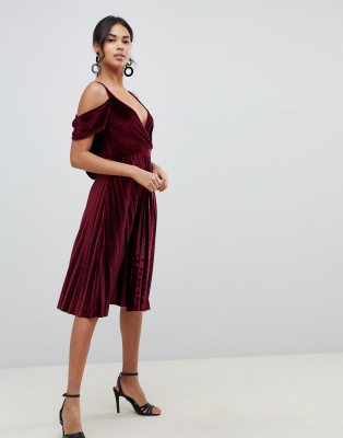 asos design pleated velvet cowl neck maxi dress