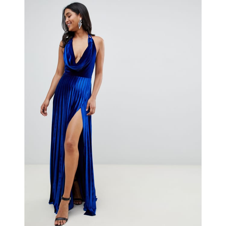 Pale blue velvet sale cowl neck maxi dress