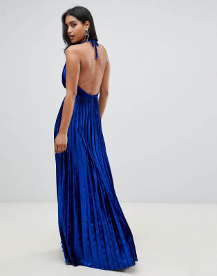 asos design pleated velvet cowl neck maxi dress