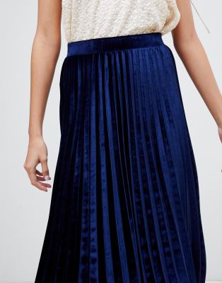blue velvet pleated skirt