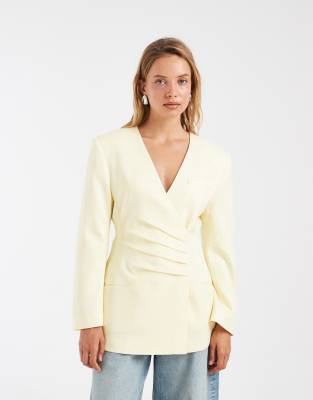 Asos Design Pleated Waist Blazer In Yellow
