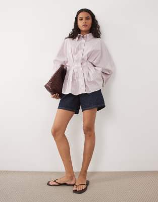 Asos Design Pleated Waist Shirt In Blue