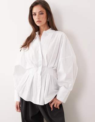 Asos Design Pleated Waist Shirt In White
