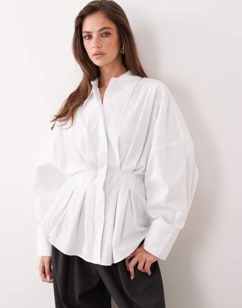 ASOS DESIGN pleated waist shirt in white - view 1