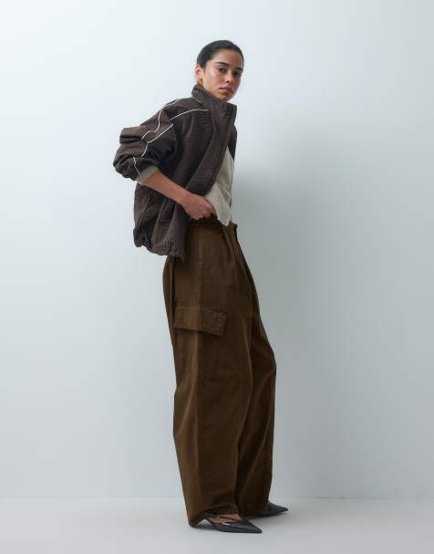 ASOS DESIGN pleated waistband detail pants in chocolate - view 1