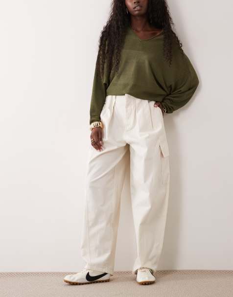 ASOS DESIGN pleated waistband detail pants in ecru - view 1