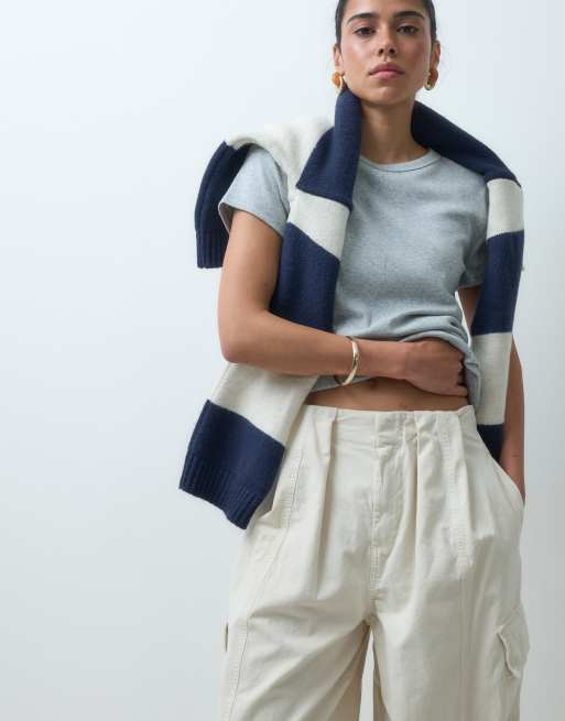 ASOS DESIGN pleated waistband detail pants in ecru, 2 of 5
