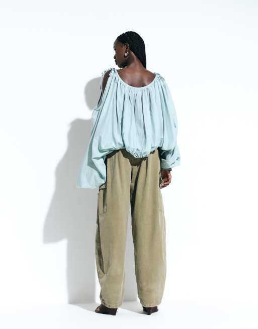 ASOS DESIGN pleated waistband detail pants in washed khaki, 3 of 5