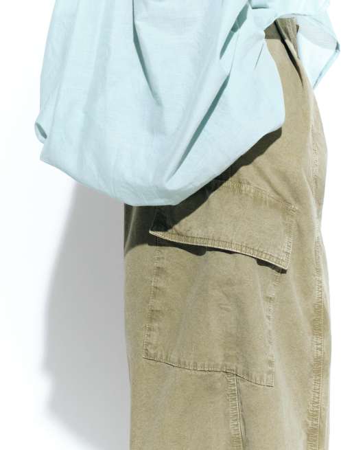 ASOS DESIGN pleated waistband detail pants in washed khaki, 4 of 5