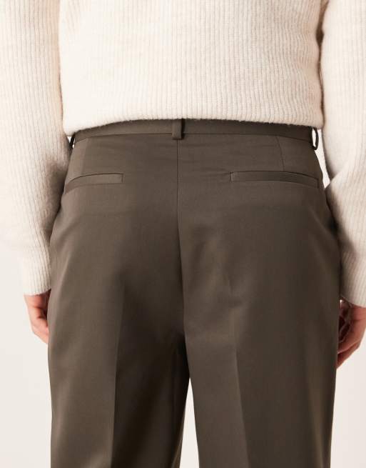 ASOS DESIGN pleated wide leg belted dress pants in charcoal