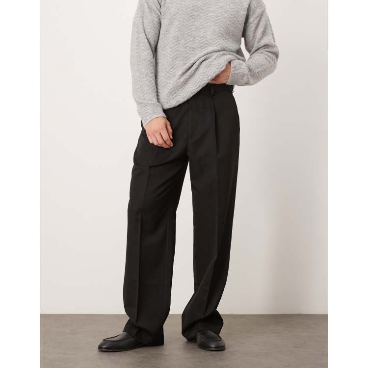 black wide leg dress pants Black Tuxedo Wide Leg Suit Trousers