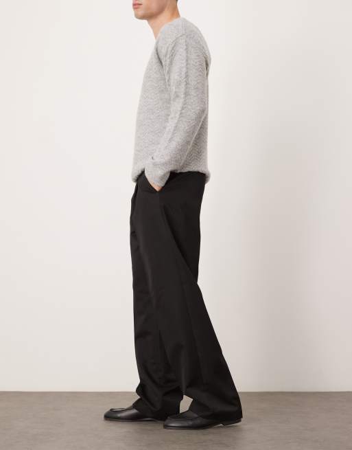 ASOS DESIGN smart wide leg pants with front pleat in black