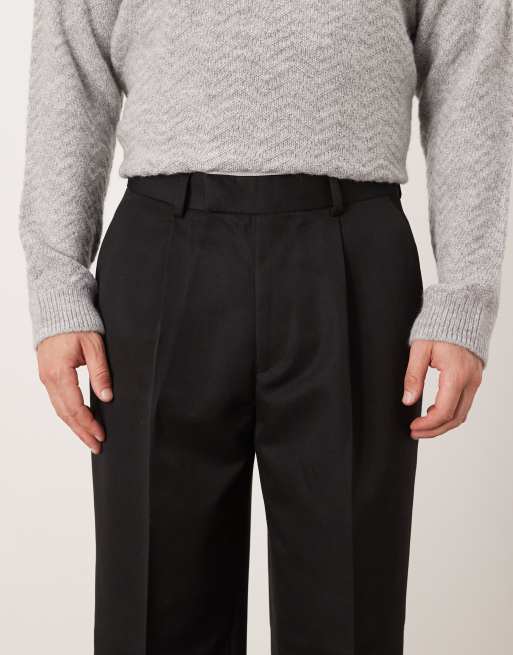 ASOS DESIGN smart wide leg pants with front pleat in black