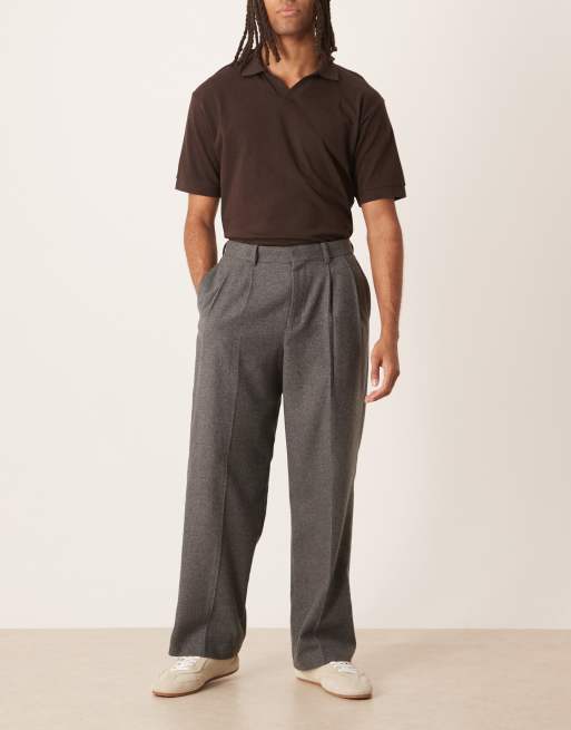 ASOS DESIGN pleated wide leg dress pants in charcoal wool blend, 2 of 5