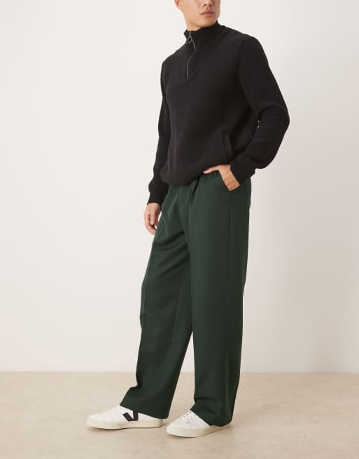 ASOS DESIGN pleated wide leg dress pants in dark green