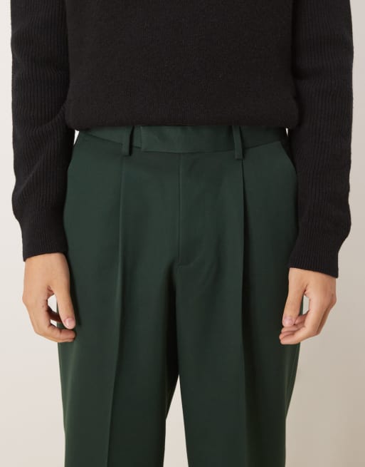 ASOS DESIGN pleated wide leg dress pants in dark green