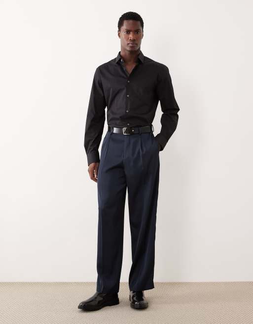 ASOS DESIGN pleated wide leg dress pants in navy satin