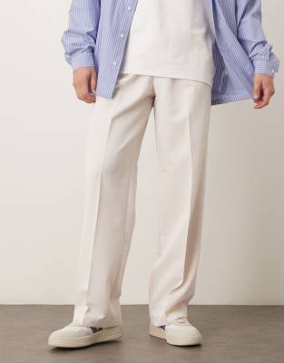 ASOS DESIGN pleated wide leg dress pants with double belt loops in white