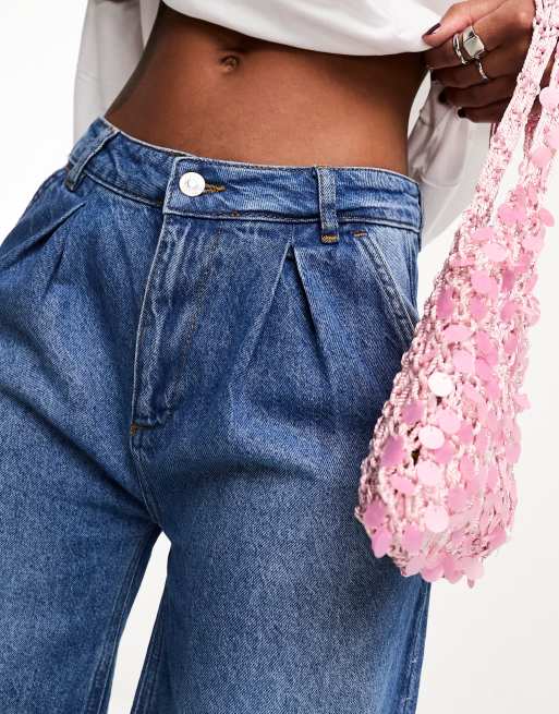 Pleated denim hot sale pants womens