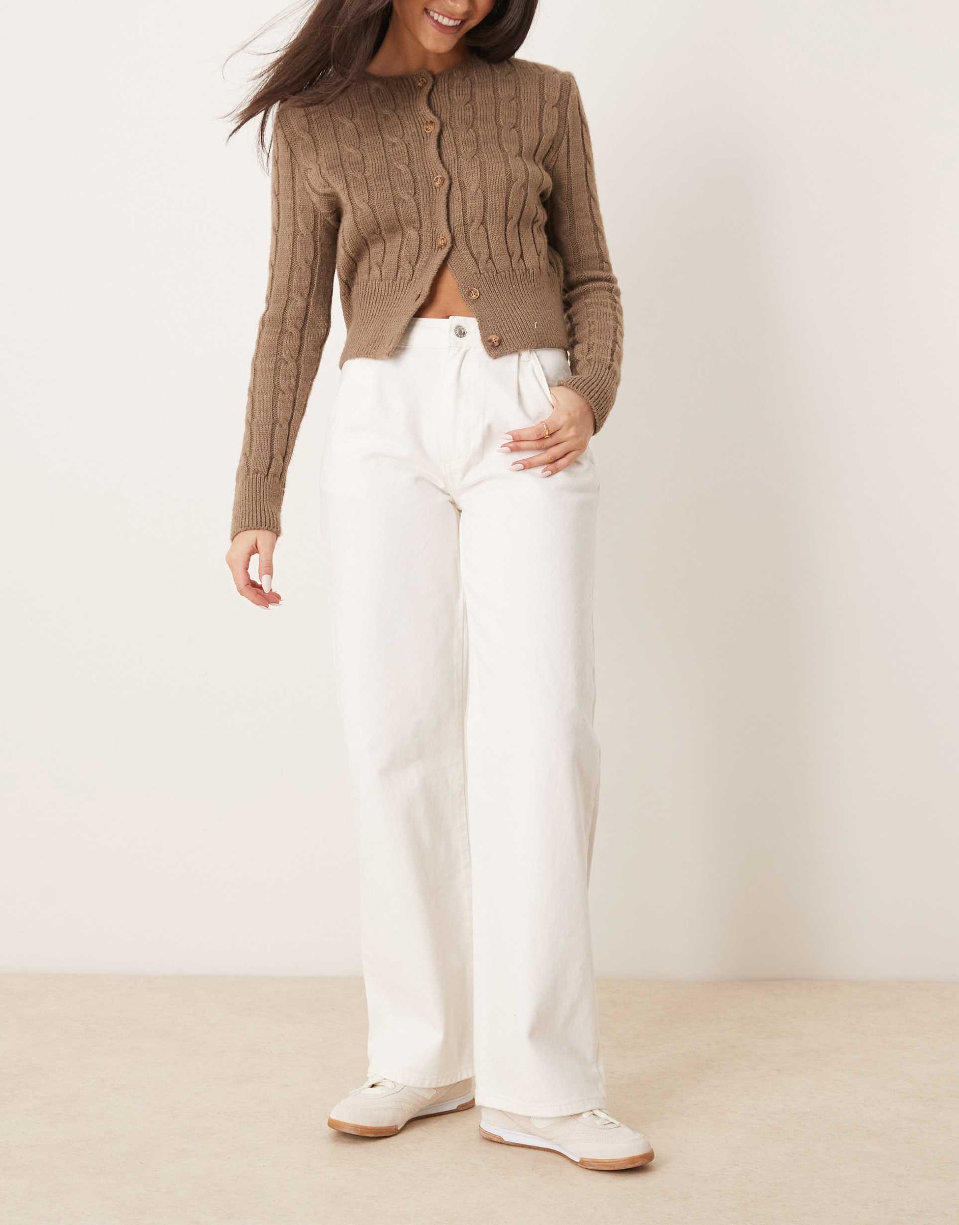 asos design pleated wide leg jeans in off white