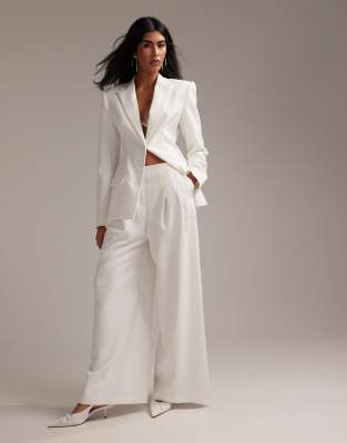 Asos Design Pleated Wide Leg Pants In White