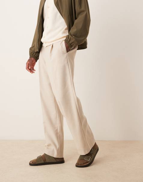 ASOS DESIGN pleated wool blend wide leg dress pants in stone - view 1