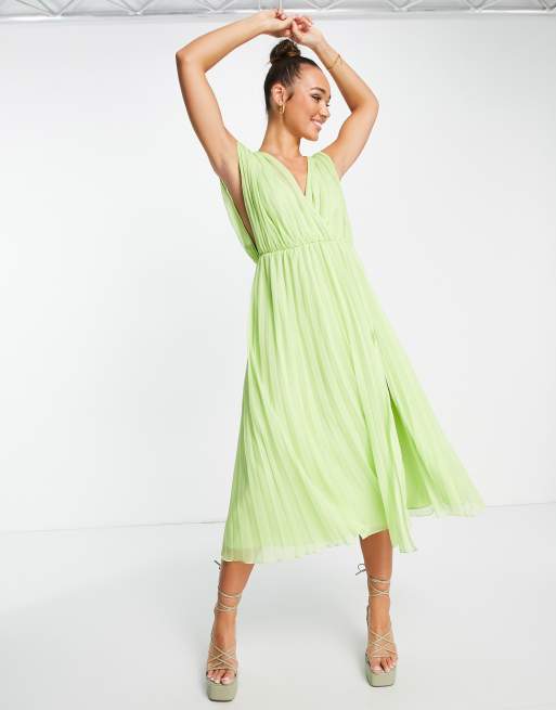 Asos green outlet pleated dress