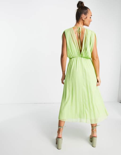 ASOS DESIGN Pleated Wrap Front Midi Dress In Light Green, 52% OFF