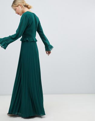 pleated wrap maxi dress