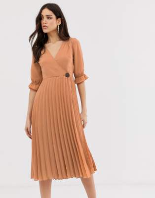 pleated wrap dress midi