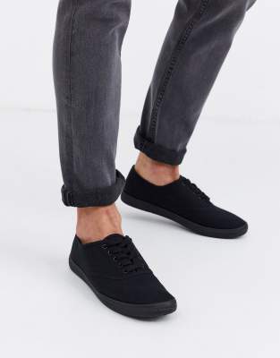 ASOS DESIGN plimsolls in black canvas 