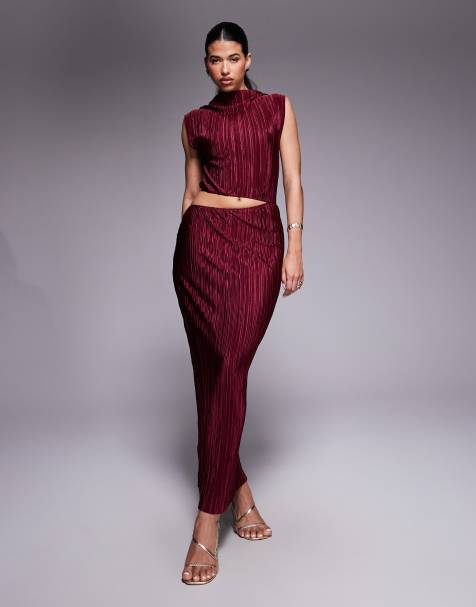 ASOS DESIGN plisse cutout detail maxi dress in burgundy