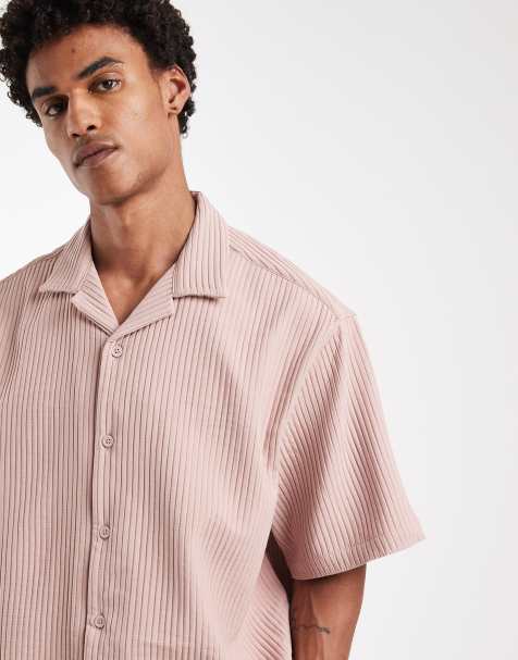 ASOS DESIGN – Plisowana koszula oversize z kołnierzykiem kubańskim w kolorze zgaszonego różu - view 1