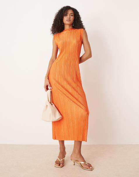 ASOS DESIGN – Plisowana pomarańczowa sukienka midi bez rękawów - view 1