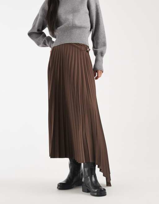 ASOS DESIGN – Plisowana spódnica maxi z asymetrycznym dołem w kolorze mokki, 2 z 5
