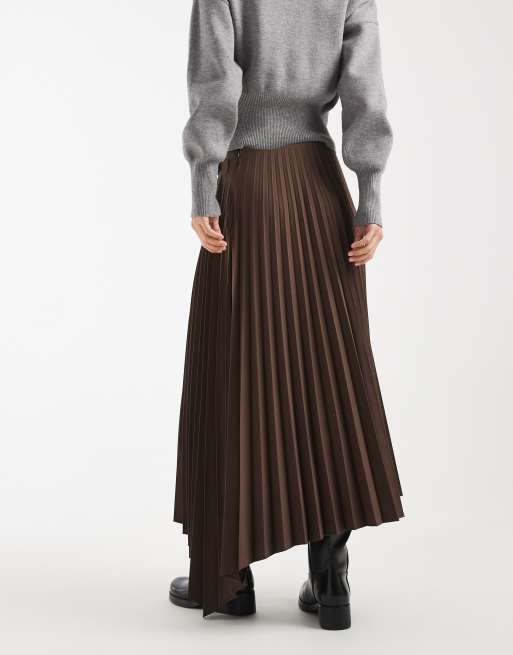 ASOS DESIGN – Plisowana spódnica maxi z asymetrycznym dołem w kolorze mokki, 3 z 5