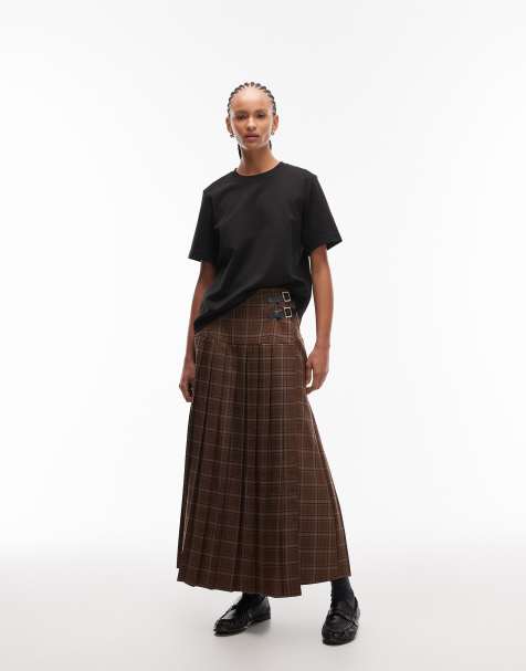 ASOS DESIGN – Plisowana spódnica midi typu kilt w niebieską kratkę z klamrami - view 1