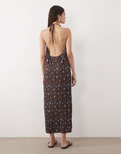 ASOS DESIGN – Plisowana sukienka midi z dekoltem typu halter w groszki, 4 z 4