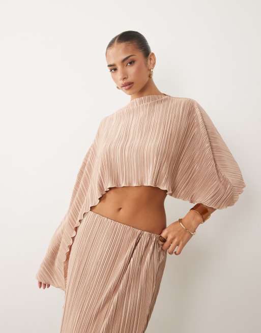 ASOS DESIGN – Plisowany zestaw w kolorze toffi: drapowany top i spódnica maxi typu sarong, 2 z 3