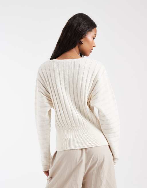 ASOS DESIGN – Plisowany taliowany kardigan w kolorze écru, 3 z 4