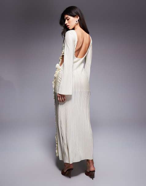 slim fit dress slacks Off White Abstract Print Eyelet Lace Maxi Dress
