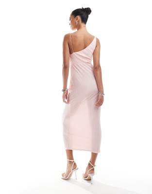 ASOS DESIGN plisse asymmetric drape cami midi dress in pale