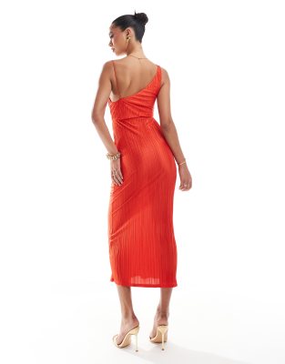 ASOS DESIGN plisse asymmetric drape cami midi dress in red