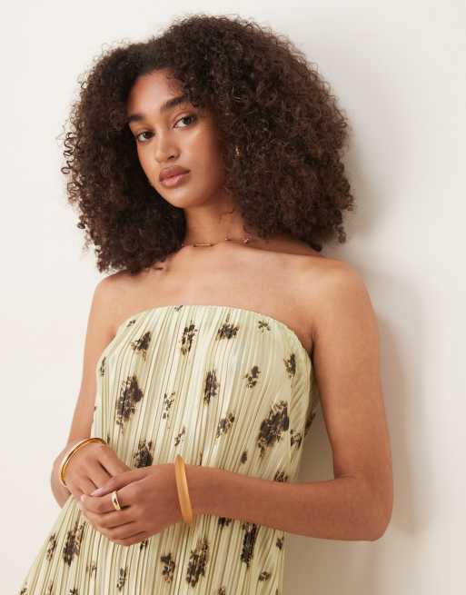 ASOS DESIGN plisse bandeau mini dress in green floral print, 4 of 4