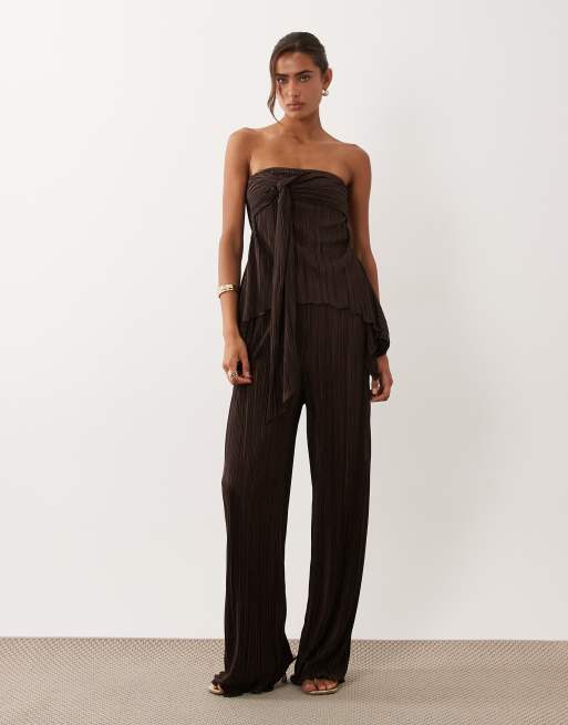 ASOS DESIGN - Plissé bandeau-top met gedraaide buste in bruin, deel van co-ord set, 2 van 4