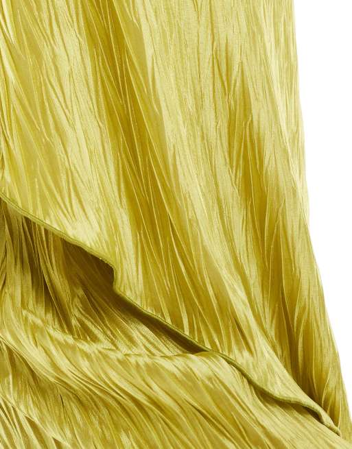 ASOS DESIGN plisse bandeau wide leg jumpsuit in lime green, 3 of 4