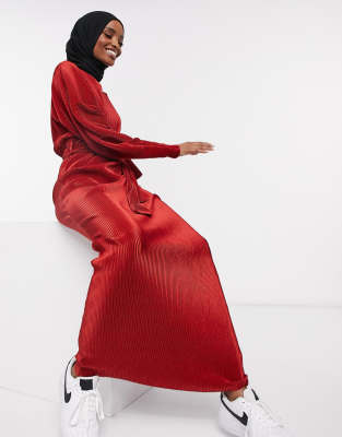 red plisse dress