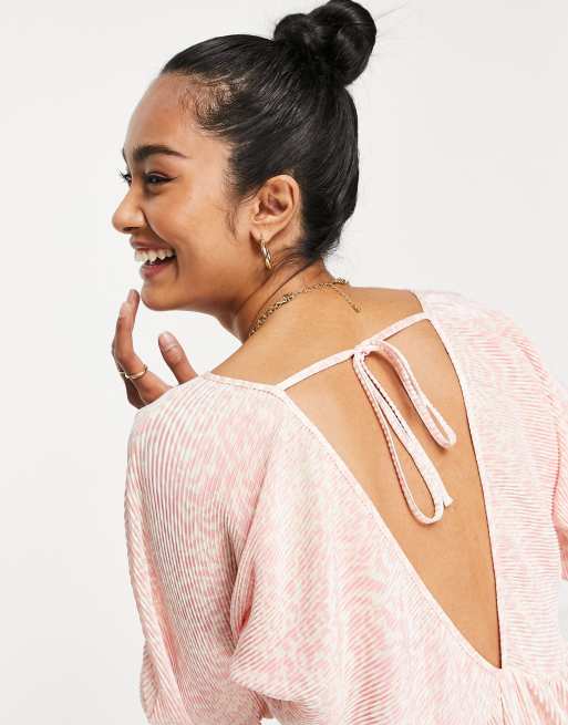 ASOS DESIGN plisse batwing mini dress in pink leopard print