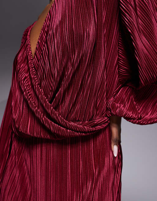 ASOS DESIGN plisse blouson mini dress in burgundy, 3 of 4